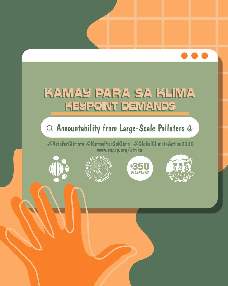 YACAPhilippines's tweet photo. Less than two weeks away until YACAP's Kamay Para sa Klima: Hands-on Climate Action on September 25! Our third KEYPOINT DEMAND:

ACCOUNTABILITY FROM LARGE-SCALE POLLUTERS

1/9
#KamayParaSaKlima
#FridaysForFuture
#AsiaForClimate
#FightClimateInjustice https://t.co/SOqihrwT2S
