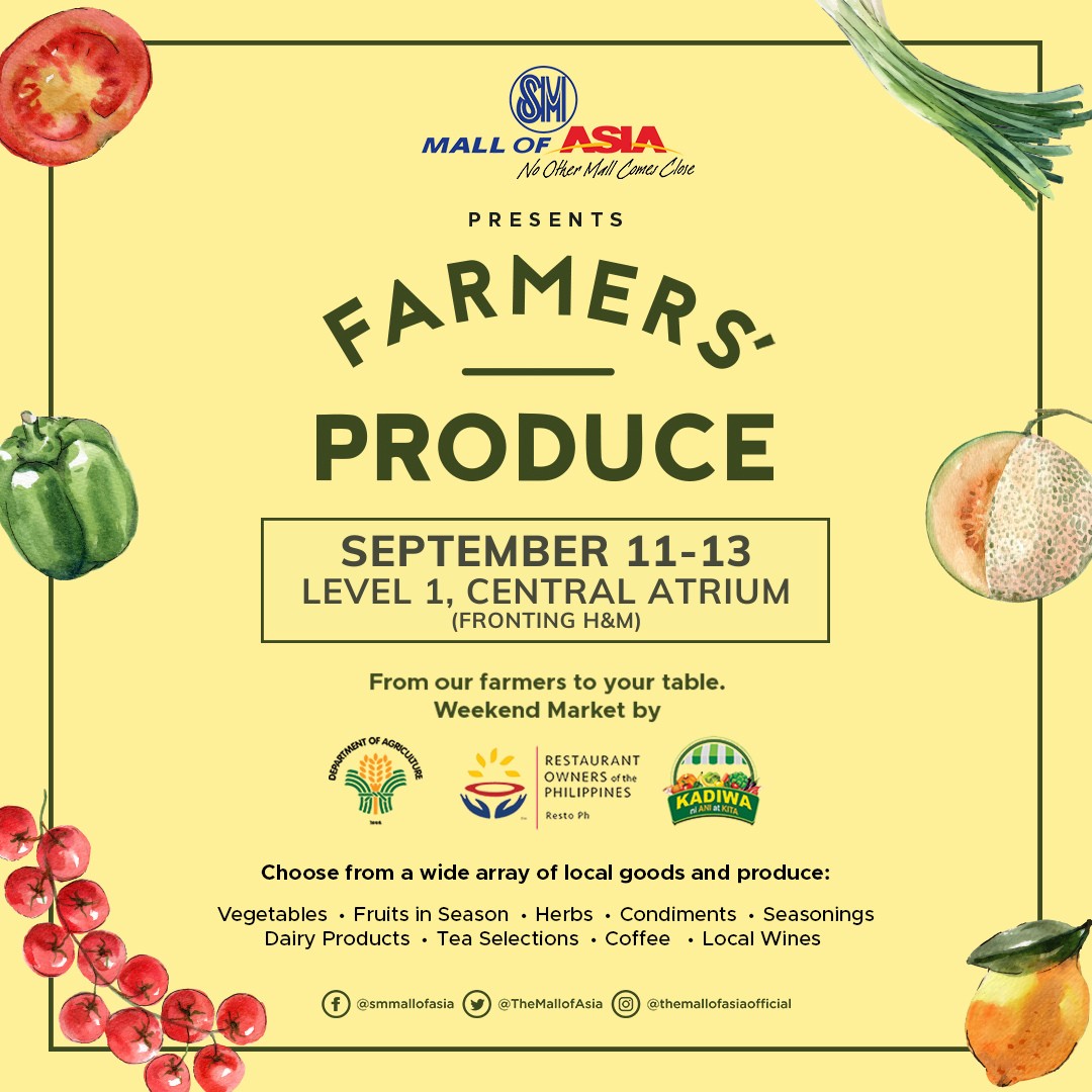 smsupermalls's tweet photo. Shop for seasoned fruits, dairy products, local beverages, condiments, fresh vegetables, and many more at @TheMallofAsia Level 1, Central Atrium fronting H&M until 9PM. #TogetherAtSM, let’s all support our local farmers! 👍
#KasamaNgSM
#SMForMSMEs
#EverythingsHereAtSM https://t.co/nUOLi2v0CX