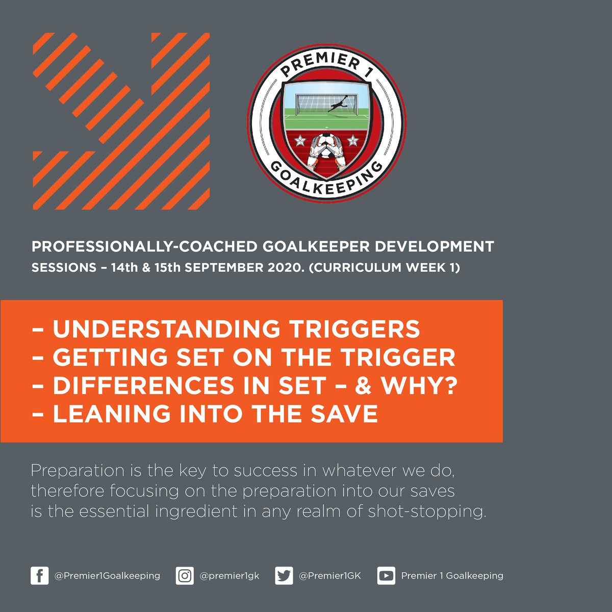 Premier1GK's tweet photo. The start of our curriculum this week, looking at our preparation into saves. Focusing on triggers, set types and initial movement after the ball is struck. Looking in detail all that comes before the save. https://t.co/JnmWVnn7KJ