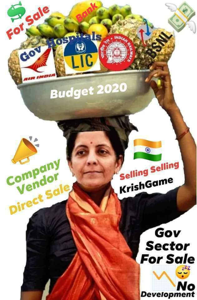 brightanto's tweet photo. #PicFix #MeMix #Budget2020 

Selling selling LIC ,Air India ,BSNL, Indian Railways, Banks , Government Hospitals.
In name of Development

Selling selling
For Friends (Ambani ,Adani )
From several channels
They will send it back to BJP as donations.  😴😴😴 https://t.co/CCAsgdoJlr
