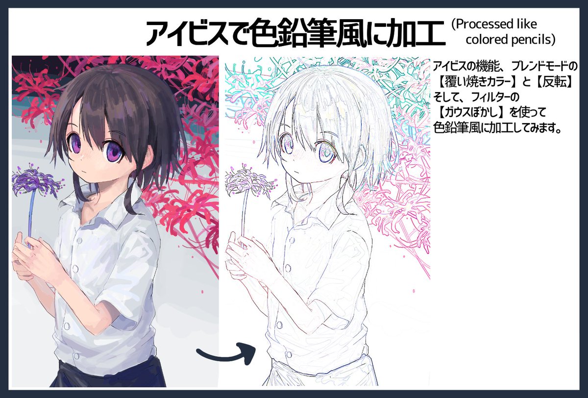 アイビスペイントで イラストを色鉛筆の線画のように加工できるテクニックです わ 椋の実 ムクノミ の漫画 アイビスペイントで イラストを色鉛筆の線画のように加工できるテクニックです わ 椋の実 ムクノミ の漫画