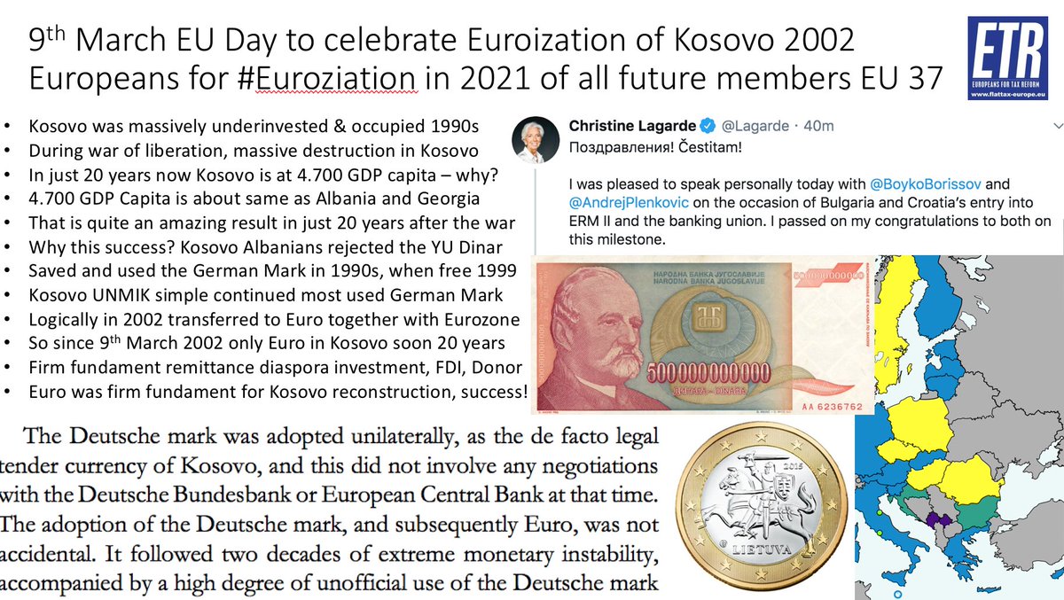 GunterFehlinger's tweet photo. ETR calls @vonderleyen @Lagarde declare 9th of March #EUDay celebrate #Euroization of Kosovo, the Euro the firm fundament of Kosovo economic success &amp; reconstruction @Avdullah @besnik_tahiri @DmytroKuleba @EmineDzheppar @sandumaiamd @Zourabichvili_S @GakhariaGiorgi @SaakashviliM https://t.co/cvNrKFeaKD