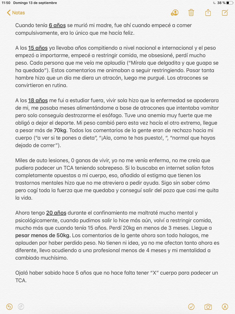delostcasesale's tweet photo. Hoy he compartido mi historia con una cuenta de IG para ayudar a visibilizar que los TCA no dependen del peso. Ya me abrí en mi cuenta de IG en otra ocasión, pero aquí lo hago de manera distinta. Es duro, mucho, pero lo dejo aquí por si os apetece leerlo ⬇️ https://t.co/CiXS0WYv0a