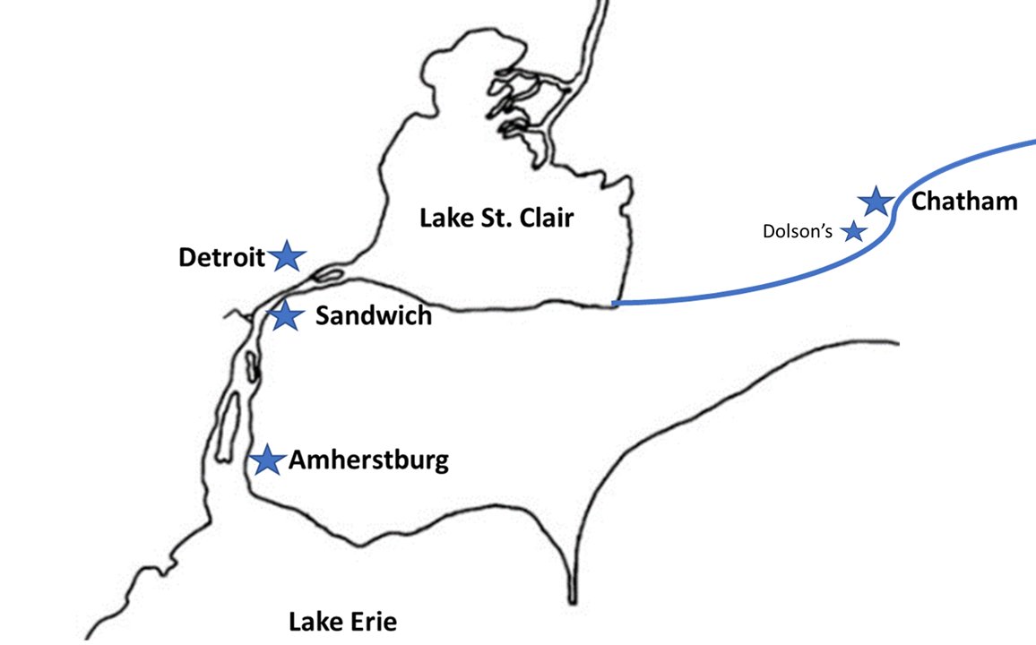 and make a stand at Dolson’s (a small trading post just before modern Chatham). Dixon was to begin dismantling the fort at Amherstburg without alarming the indigenous allies.Troughton was to make arrangements for sending away Ordnance and Stores. He was to leave the 22/x