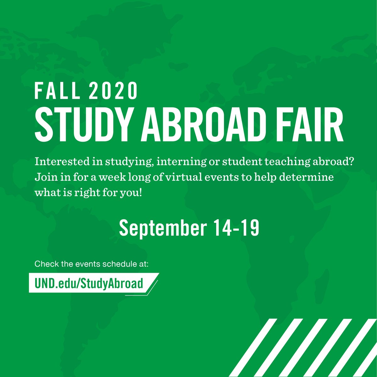 The Study Abroad Fair begins tomorrow! ⁠
⁠
Join us all week as we host discussions where you'll hear about past study abroad experiences and as we showcase dozens of study abroad programs for all kinds of majors!⁠

(Click the link in our bio for more info)
#undabroad #undproud