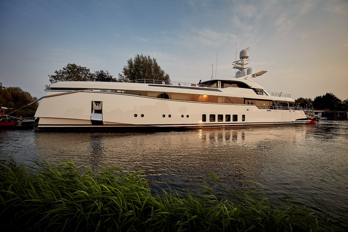 Feadship's tweet image. It’s come and go at #Feadship: just when Feadship #Project706 exited the construction yard in Aalsmeer, Feadship #PI (ex Syzygy 818) was on her way to our #Amsterdam yard for some premium quality maintenance work. Next stop for Project 706 will be her sea trials. Stay tuned!