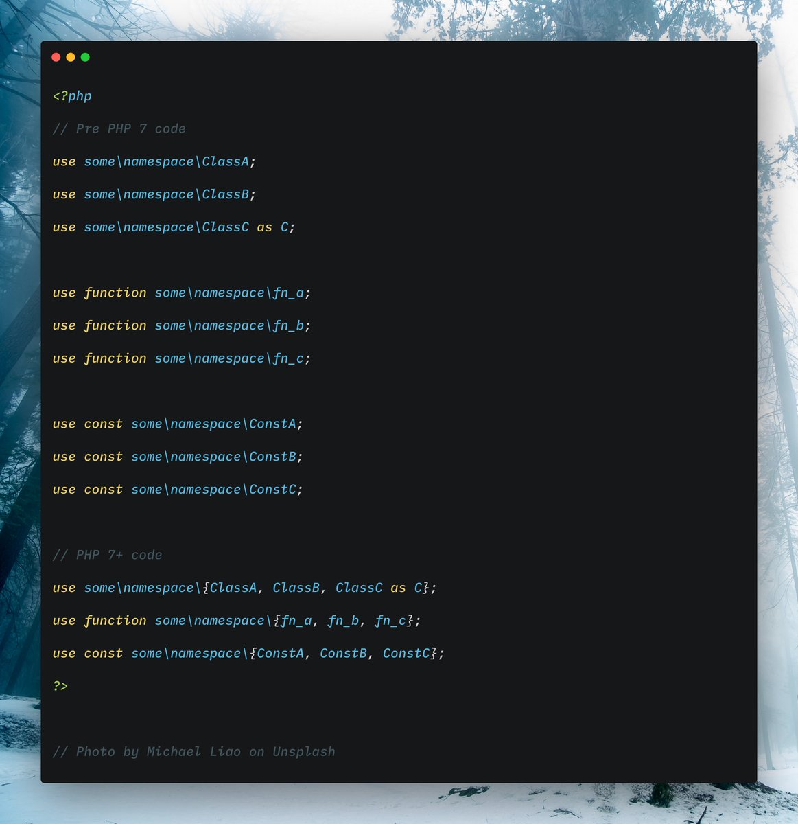 gopibabus's tweet image. Do you know? we can import functions and constants into our class same like classes in #PHP ?
#php_tips