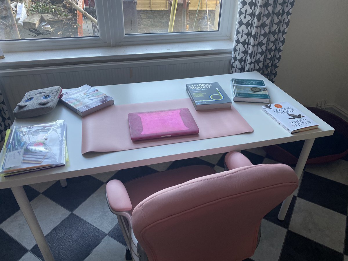 Thanks to <a href="/jongillgrass/">Jon Gillgrass</a> for setting up my new desk and chair, ready for some “strategic” studying for the next Executive Masters in Medical Leadership module. Shame about the view of the skip and the building site that is the house currently.