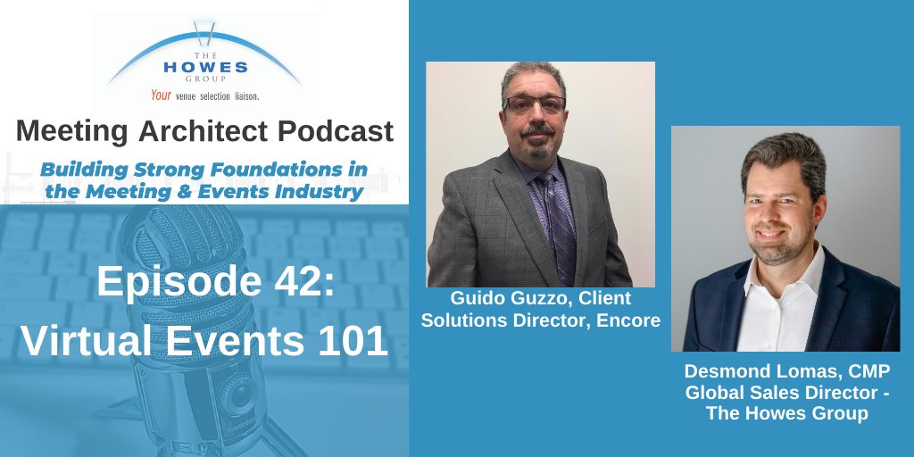 On the #TheMeetingArchitectPodcast, Brenda is joined by Guido Guzzo, Client Solutions Director, Encore &amp; @desmondlomas, Global Sales Director, The Howes Group to discuss #digitalevents, past, present &amp; future. 
⁣⁣⁣
Access here:  thehowesgroup.com/podcast  ⁣#virtualevents
