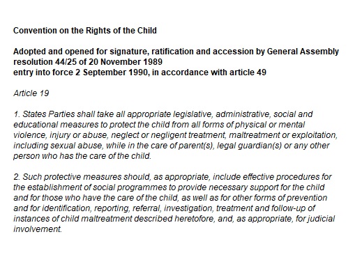 <a href="/JonathanTurley/">Jonathan Turley</a> #ChildrensRights - The #USA and world has agreed to standards under the Convention on the Rights of the #Child (#CRC), signed by U.S. in 1995, which protects #children, based on the Universal Declaration of #HumanRights. CRC #Article19 is pretty clear. ohchr.org/en/professiona…