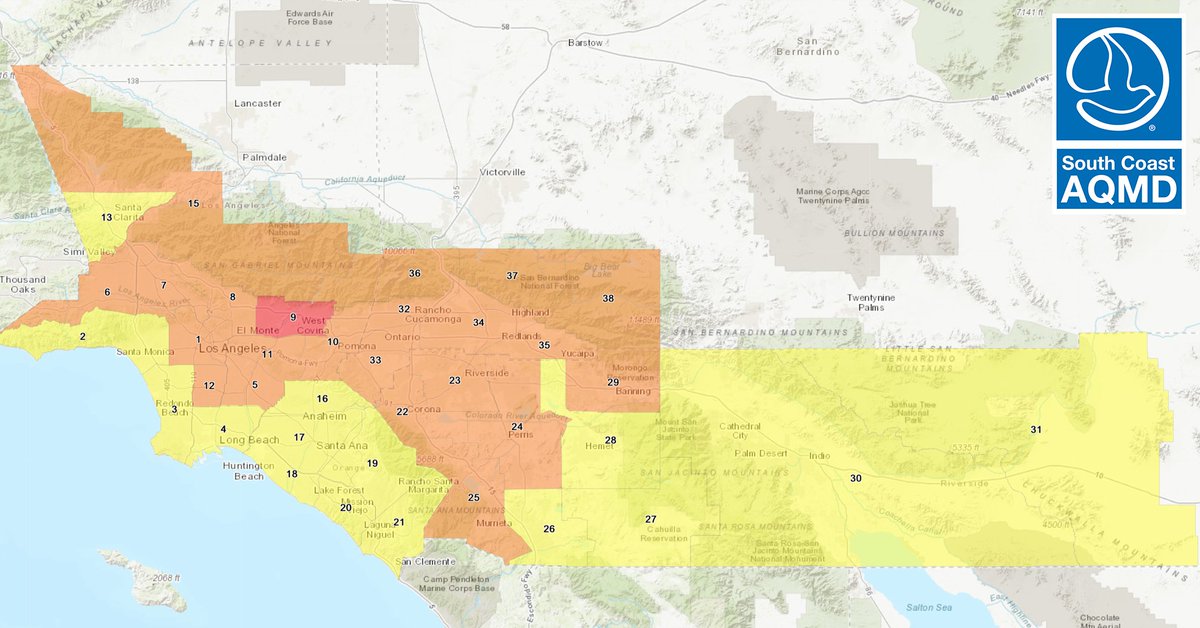 SouthCoastAQMD's tweet image. Air Quality Forecast (Sunday, September 13th): aqmd.gov/forecast
🏖 Coastal: Moderate
🏙 LA: Moderate -to- Unhealthy
🌅 OC: Moderate
🌄 Inland Empire: Moderate -to- Unhealthy for Sensitive Groups
🌴 Coachella Valley: Moderate