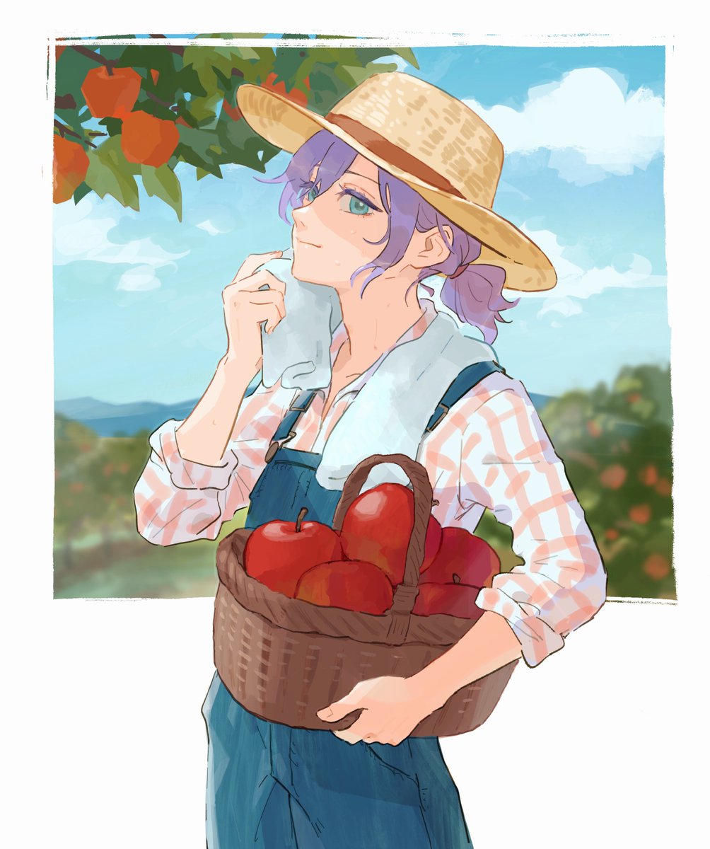 fruit food hat solo purple hair basket apple  illustration images