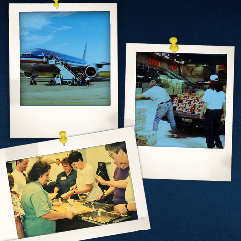 Photos of meal prepping and planning and plane deboarding taken in 2001