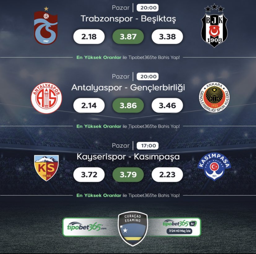 🌟Günün maçları en yüksek oranlar ile #tipobet'te.
🎯En yüksek oranlardan hemen bu maçlara bahis yaparak eşsiz fırsatlardan yararlan.
📺Canlı maç izle: tipobet20.tv
👥Belgesiz , evraksız üyelik için bit.ly/2R8Po2I