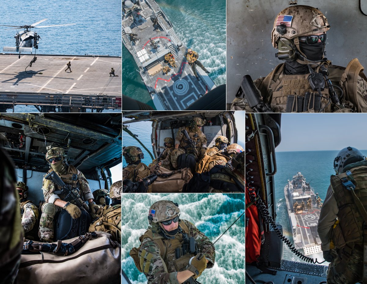 Ready, Hoist. @NECC_ EOD technicians assigned to CTF 56.1 conducted hoisting & fast rope training with CTF 56 Mark VI patrol boats, MH-60S Sea Hawks from @hsc26 and USS Lewis B. Puller (ESB 3) in the Arabian Gulf. 
#Readiness