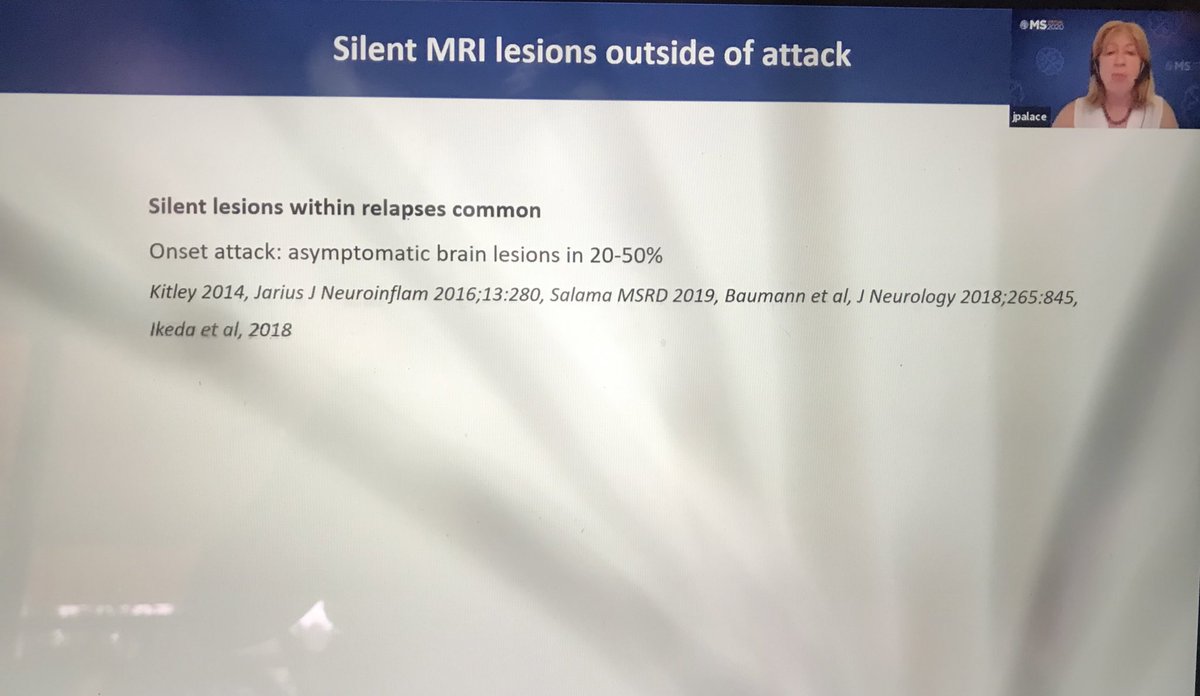 MOGAD highlights: less response to Rituximab AQP-4 NMO and relapse even if B cells are supressed, greater risk of relapse in patients with ON, silent lesions are frequent, and MOGAD is more frequent than AQP-4 NMO! #MSVirtual2020 <a href="/DanOntaneda/">Daniel Ontaneda</a>