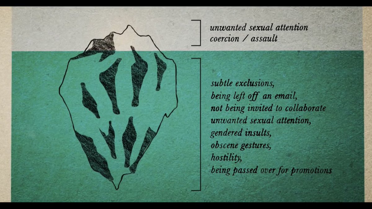 A screen shot from the #PictureAScientist movie. This is what female scientists in academia experience (especially what’s under the tip of the iceberg). Such experiences have shaped too much of my scientific career, and if we don’t talk about it, we all feel that it’s just us.