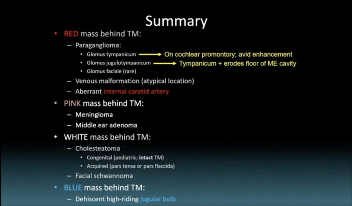 Many many things can present in the middle ear. @hillaryrkelly shows organization of pathology by the presenting colors can help break down pathology into manageable categories. Still time to sign up for #ASHNR20 to access this and more for 90 days