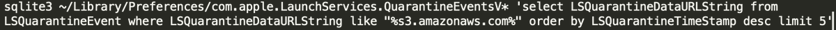 So what does this malware do that is particularly interesting? Well I found this snippet, once I figured out how to decode the strings. This grabs all the 'quarantined' URLs that Apple picked up that contain reference to an AWS S3 bucket. These are then sent up to the C&C server.