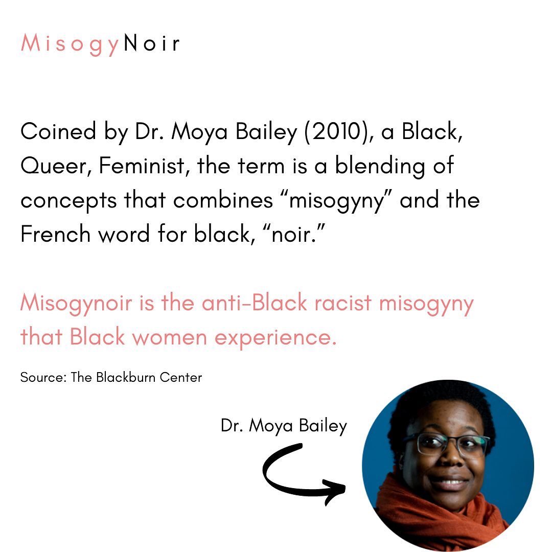(1/3) Posted by  @victoriaalxndr Misogynoir was coined by  @northeastern professor, Dr. Moya Bailey  @moyazb to describe the anti-Black racist misogyny that Black women experience.