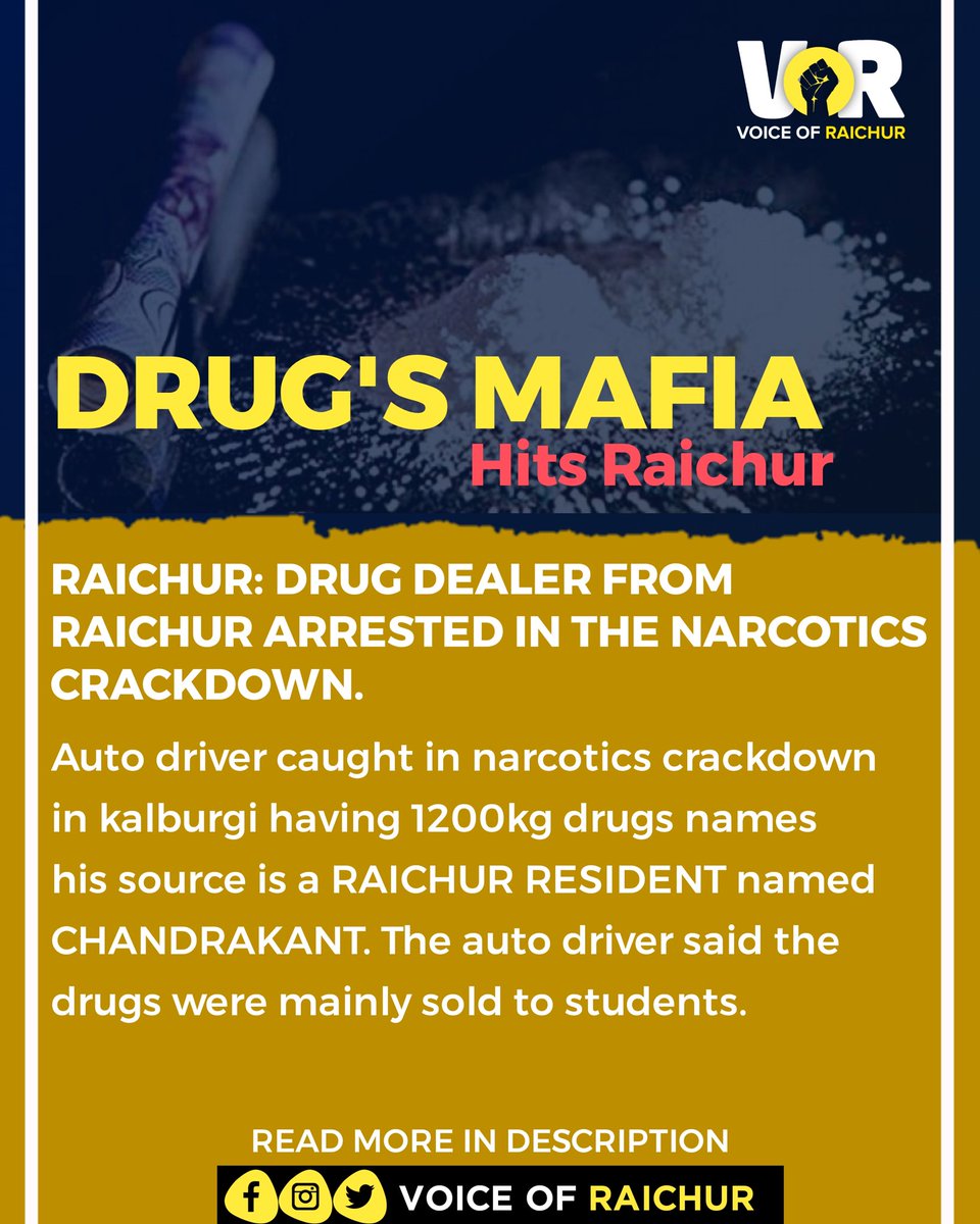 V_raichur's tweet photo. Drug's "ganja" hits Raichur
Read more
https://t.co/k3mLtdl4au

#raichur #vraichur #raichurdrugs https://t.co/8QRTnyUyNb