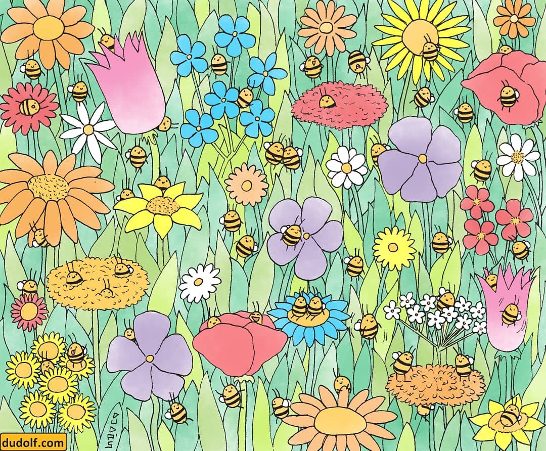 thedudolf's tweet photo. NEW BRAINTEASER! 🔍
Can YOU count the bees? 🐝🐝🐝
https://t.co/zncbMkKdvM
#bees #bee #bumblebee #honeybee #cutebee #beedrawing #watercolor #kritapainting #dudolf #theDudolf #GergelyDudás #GergelyDudas #brainteaser #puzzle #cuteanimalsdrawings #flowers #flowerfield https://t.co/vPuSXVV3oJ