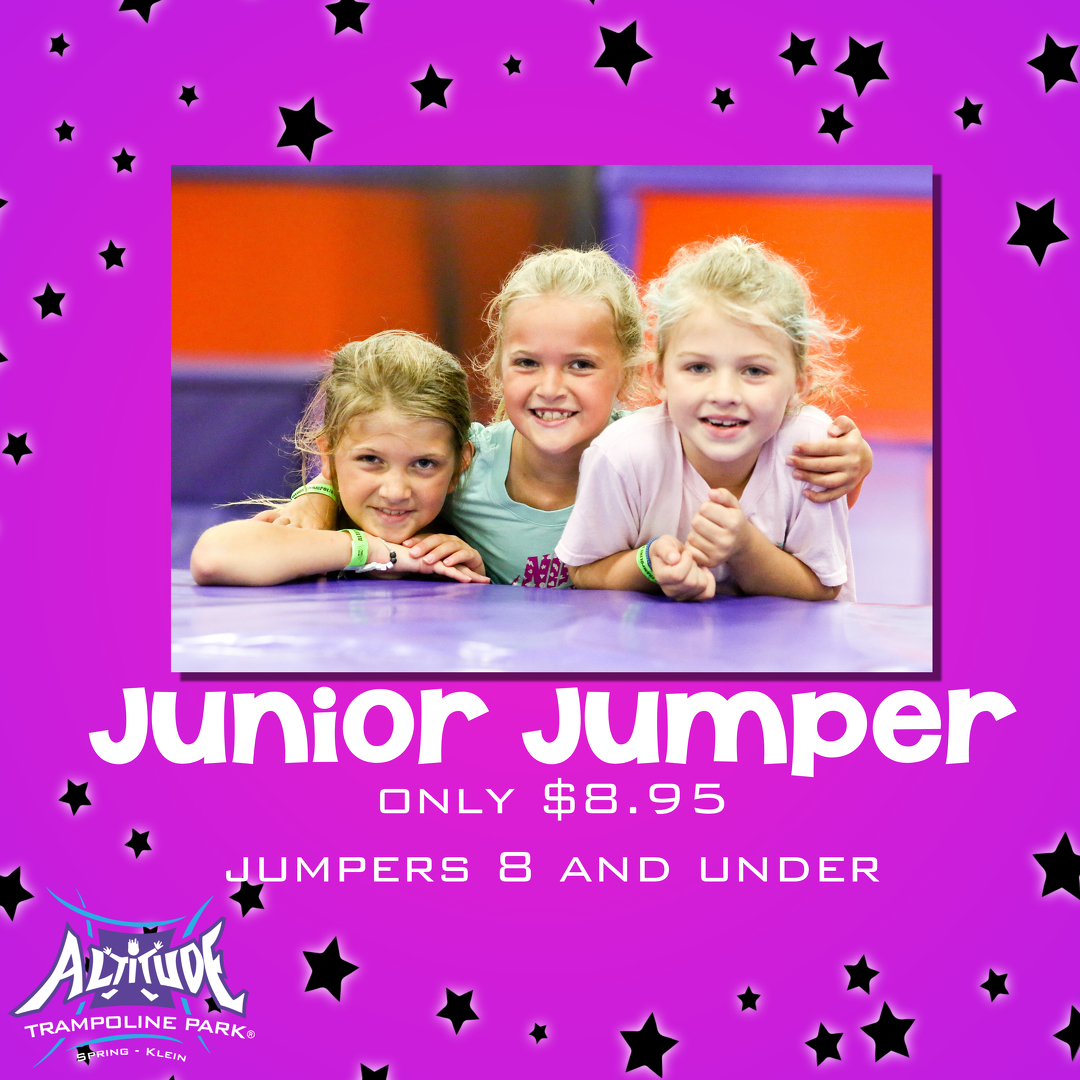 altitudespring's tweet photo. Bring your junior jumpers today from 11:00am-1:00pm. Discounted price for ages 8 and under. And only $2 for parents to jump along!! https://t.co/qL2W4Bg9jV