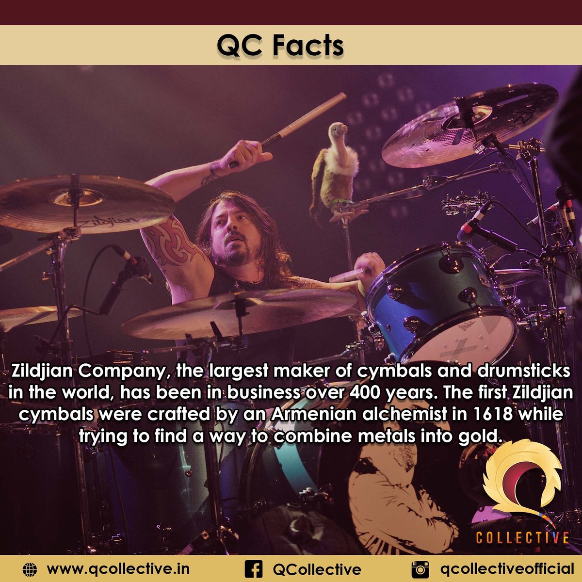 QCollective1's tweet photo. #QCFacts #QCollective #quiz #quizmasters #keralaquizzing #indiaquizzers #keralaquizzers #worldfacts #trivia #Facts #Fact  #FactDose #FactDaily #zidjiancompany #cymbals #drunsticks #armenian #gold https://t.co/mvvS5H8X1S