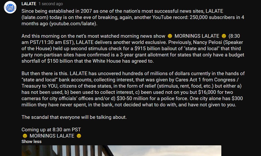 LALATE's tweet image. The scandal that everyone will be talking about.

Coming up at 8:30 am PST

#Stimulus #SecondStimulus 

@BrightlyAgain @esginger2 @Bbyrne48713401 @justjenny524 @DarblesM @VivienneCafe @ReadAndShadeRM @Jmerk314 @atlantian22