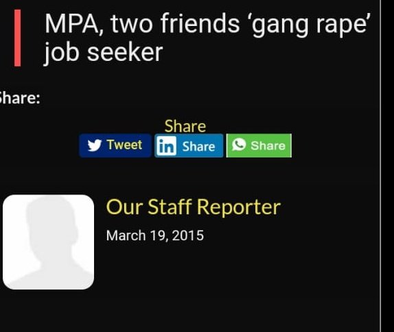 19 مارچ 2015 : ن لیگی ایم پی اے نے ساتھی کے ساتھ مل کر اس خاتون کو زیادتی کا نشانہ بنایا جو اس سے ملازمت مانگنے آئیے تھیکتنی حوس ہے آپ خود اندازہ لگائیے!
