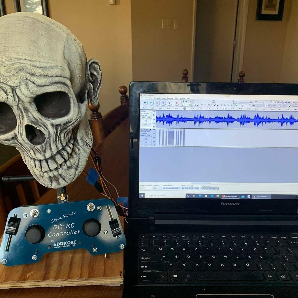 Prepping the audio track for the jaw sync. Then programming using the DIY RC Controller.  #animatronics #Halloween #instagram #diyanimatedprop #diyanimatronics #robotics ##homehaunter #hauntlife #diyhaunt #props #diyhalloween #yardhaunt #homehaunt #robots instagr.am/p/CFFOHxdllVP/