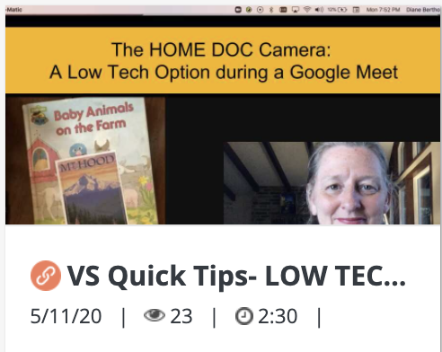 I had a bit of fun experimenting how to get a low tech DOC CAMERA going in May.  No special software. No expensive tools… well except for the one I have with me all the time. Check out the “tools” is used in this video :) (For Zoom or GMeet)
screencast-o-matic.com/watch/cYhlfKgJ…
