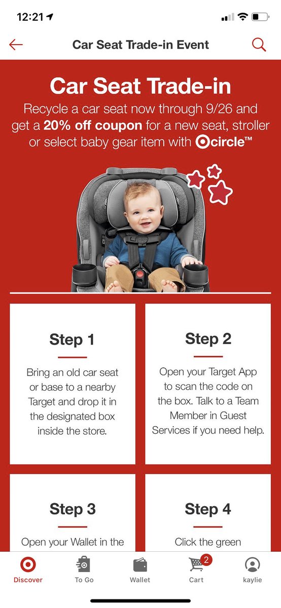 KaylieDiD's tweet photo. @Target question on the car seat trade in. I have twins and have 2 car seats I want to trade in. I need to buy two more car seat boosters. Would the coupon apply to two new car seats if done on the same target account? Or can I only get 1 coupon? https://t.co/Kk2h0LZlW1