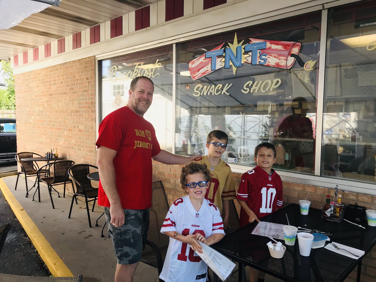 Jim Voyles (@james_voyles) on Twitter photo Hey <a href="/JimmyG_10/">Jimmy Garoppolo</a> the Voyles boys are sporting your autographed jerseys (thank you!) and after some TNTs breakfast are ready for today’s opener! Hey <a href="/JimmyG_10/">Jimmy Garoppolo</a> the Voyles boys are sporting your autographed jerseys (thank you!) and after some TNTs breakfast are ready for today’s opener!