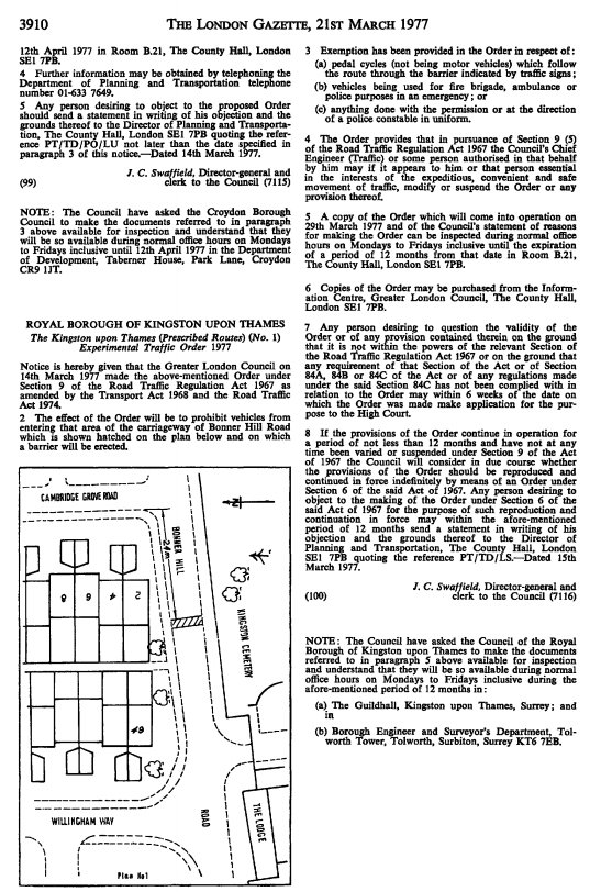 One of the biggest  #LowTrafficNeighbourhoods in the Borough was created around 1978 with the introduction of a 'modal filter' (a block to motor vehicles cutting through the area) on Bonner Hill Road, Norbiton. This is still in place today 