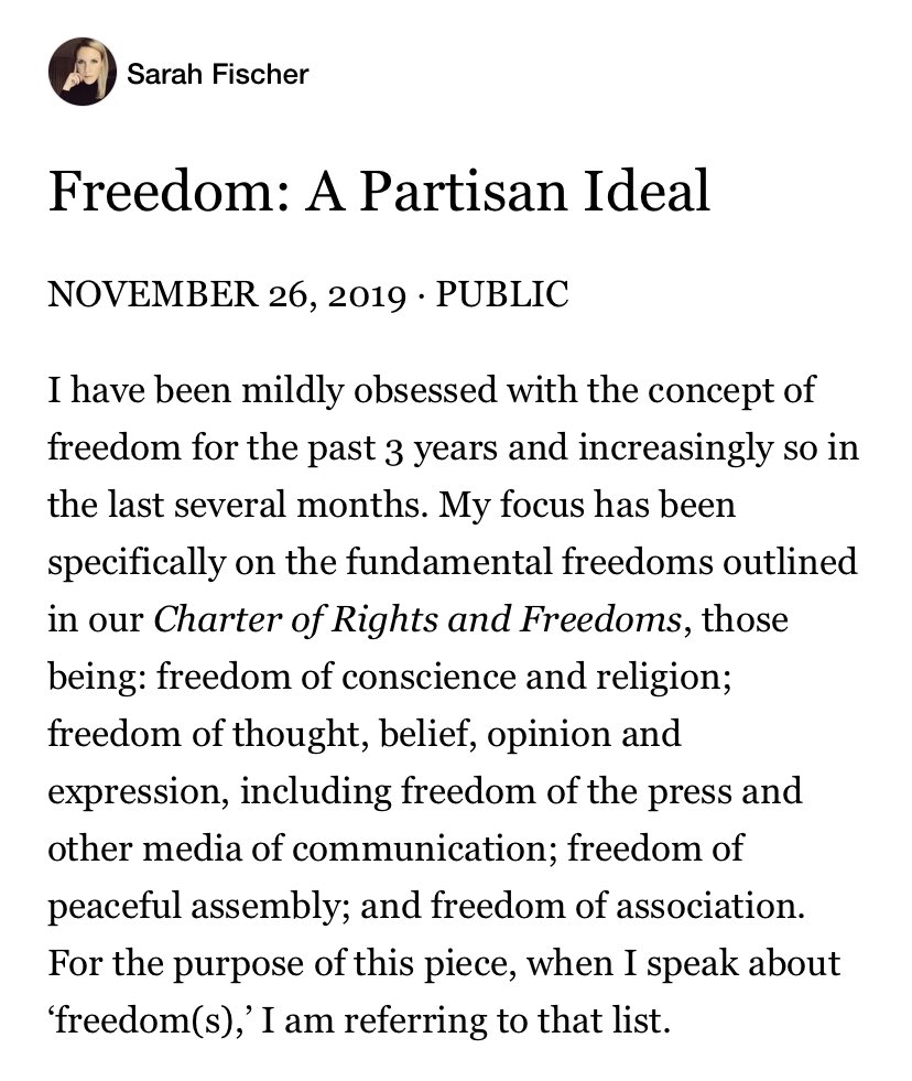Reposting this piece from November because it fits with what is happening in  #cdnpoli right now. It’s long, but I try to explain the partisan divide for freedom.  #thread 1/12