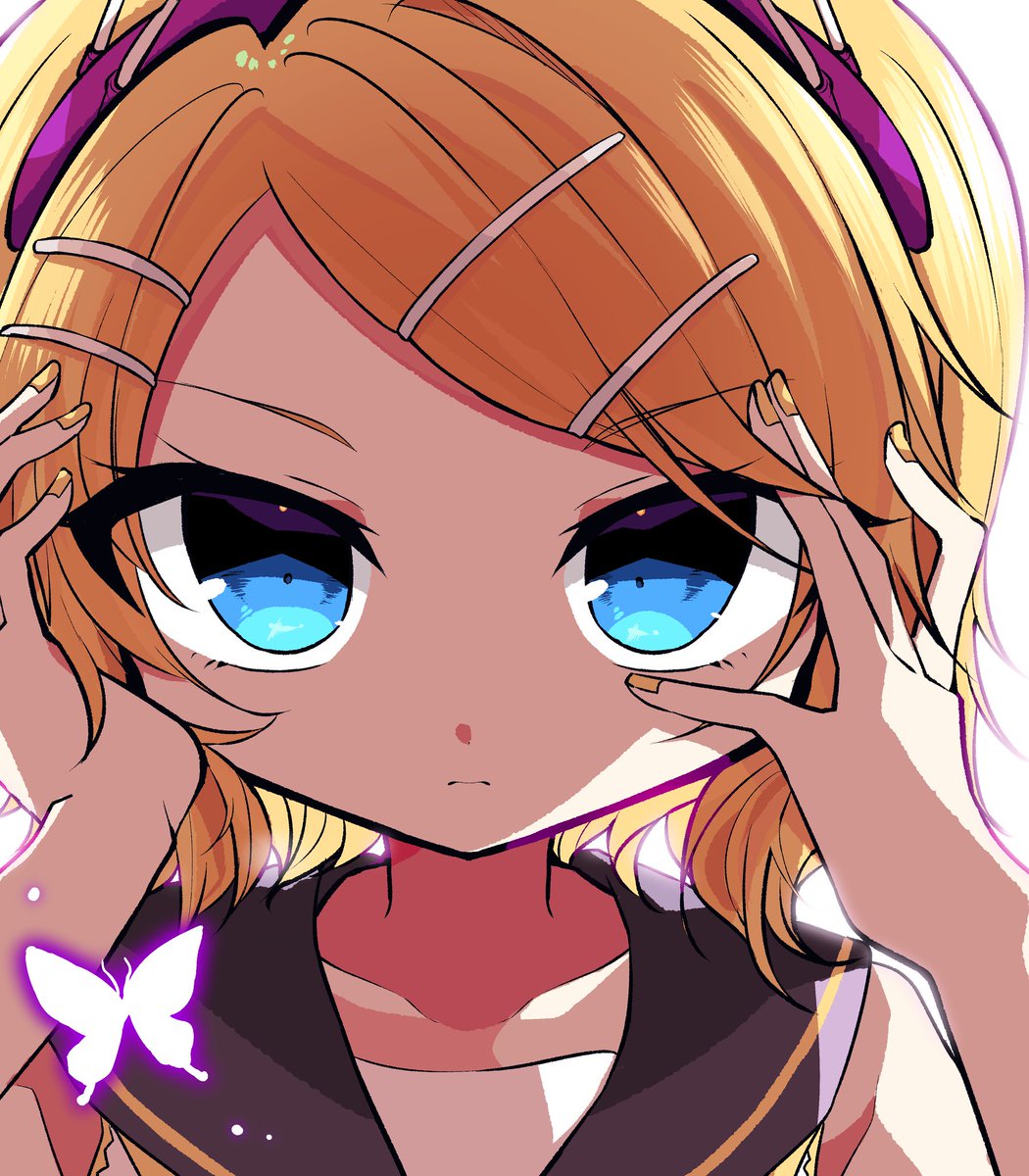 kagamine rin 1girl blonde hair hair ornament solo blue eyes sailor collar hairclip  illustration images