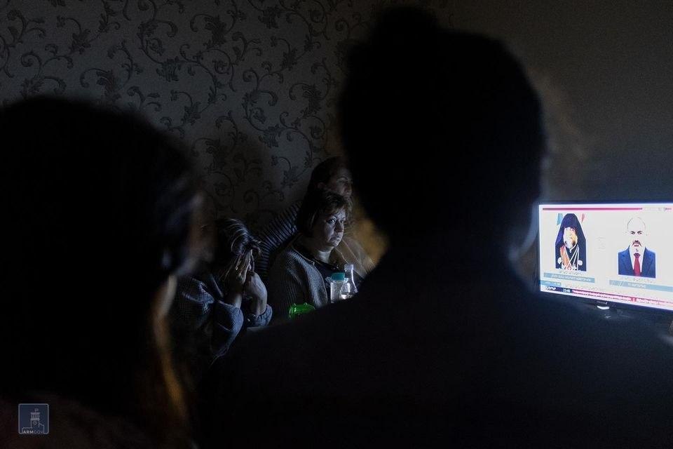 Stepanakert, Republic of Artsakh: civilians hiding in a bomb shelter as the conflict between Armenia and Azerbaijan continues to escalate. Areg Balayan and Karapet Sahakyan