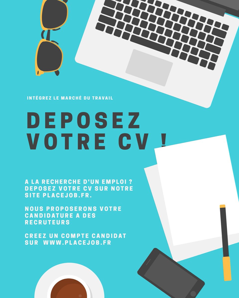 PlaceJob2's tweet image. A la recherche d'un emploi ? Déposez vite votre CV sur placejob.fr
C'est simple et rapide !

#emploifrance #job #rechercheemploi  #recherchecandidats #travail #alternance #remuneration