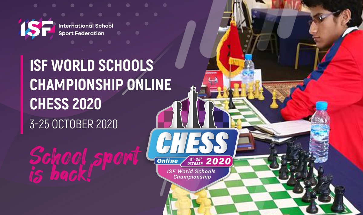 ISFsports's tweet photo. Don't forget ℹ️
Delegations & individuals can still register for the ISF World Schools Championship Online Chess ♟️ 2020.
Deadlines | closing of registration :
U14 | 30th September 2020
U17 | 7th October 2020
More INFO here➡️ https://t.co/O63RsKYG1g
#ISFWSC2020 #ISFStayActive https://t.co/HSBQQGTTDs