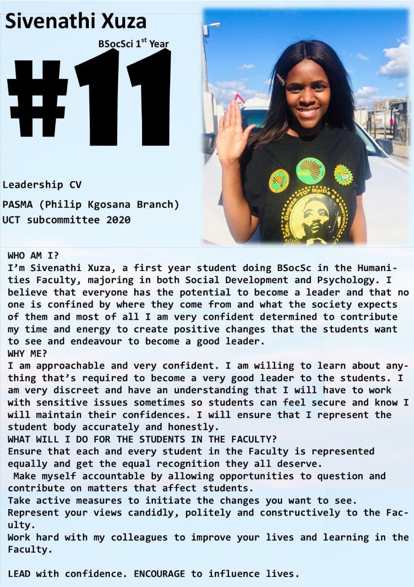 UCT_PASMA's tweet photo. Please find her manifesto attached and the link you need to vote bellow:
https://t.co/UpKUKsiFOt
#VoteforSivenathi
#VoteCandidate11
#VotePASMA
Izwelethu. https://t.co/qw382qdjnD