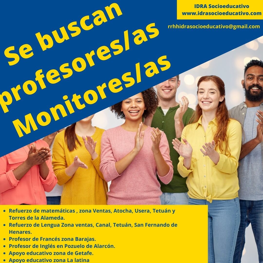 Estamos buscando profesores y monitores para programas de refuerzo educativo en Madrid. #ofertadeempleo @LaSalleInstituc @escuni @unicomplutense @UAM_Madrid @UEuropea @UAHes @universidadcjc @UFVComunicacion