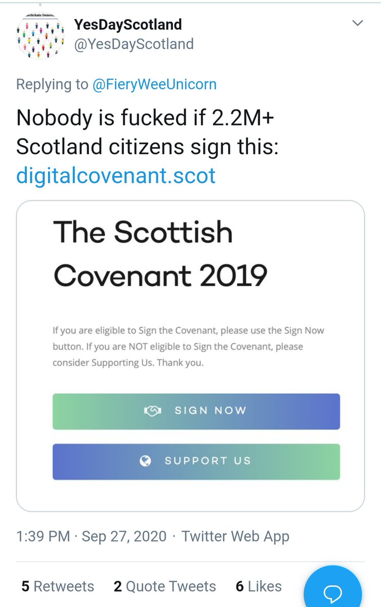 Humble head of Scottish Digital Covenant "Long Walk To Freedom" campaign  @yesdayscotland thinks 2.2 million signatures is achievable. Meanwhile the live blockchain data feed records the reality.  https://twitter.com/YesDayScotland/status/1310197253907374080?s=20