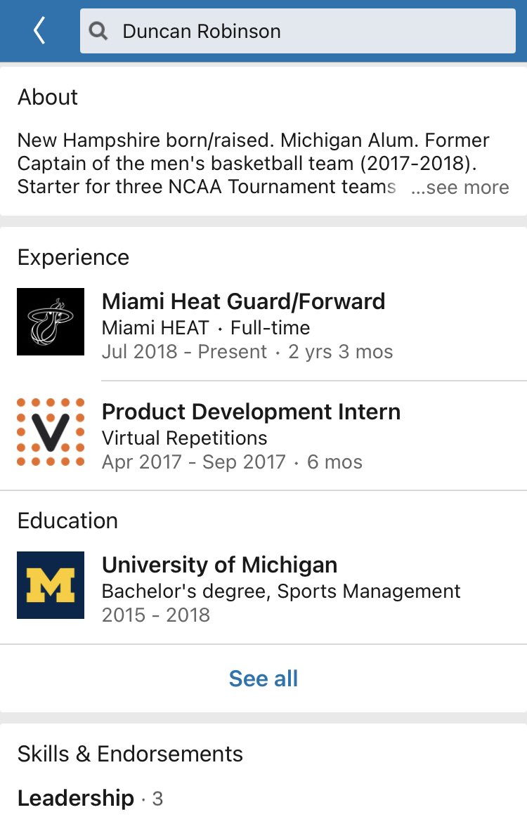 aria_gerson's tweet photo. duncan robinson’s linkedin is wild https://t.co/8wMbyym1pS