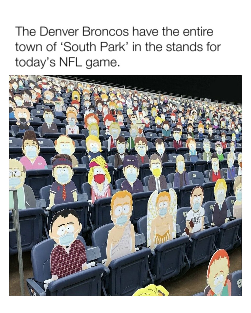 yourfunbase's tweet photo. The Denver Broncos have the entire town of ‘South Park’ in the stands for today’s NFL game. #memesfordays #funnymoments #funny #funnymeme #relatablememe https://t.co/4GwOI6Hv95