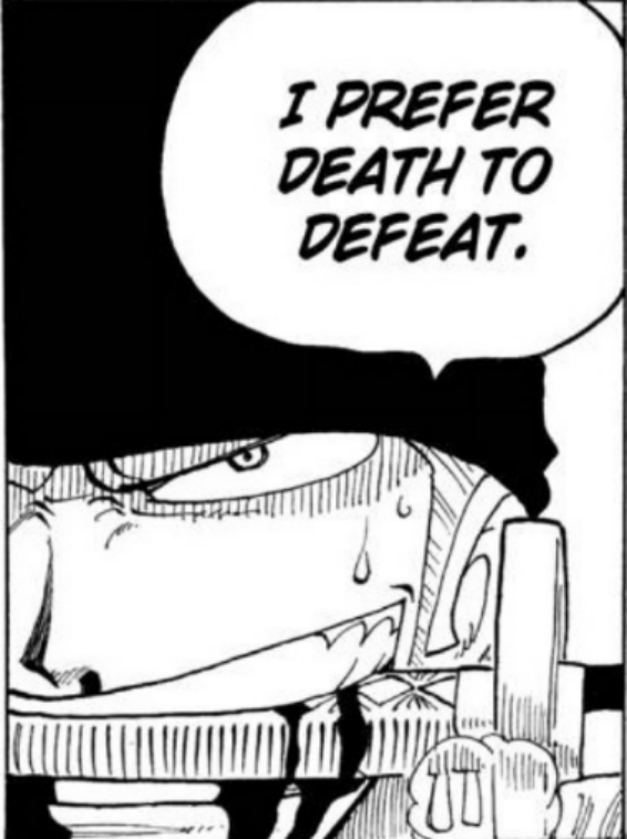 If Zoro has an insecurity that Oda can use against him to test him... I believe it will have something to do with defeatHis flaw may be pride