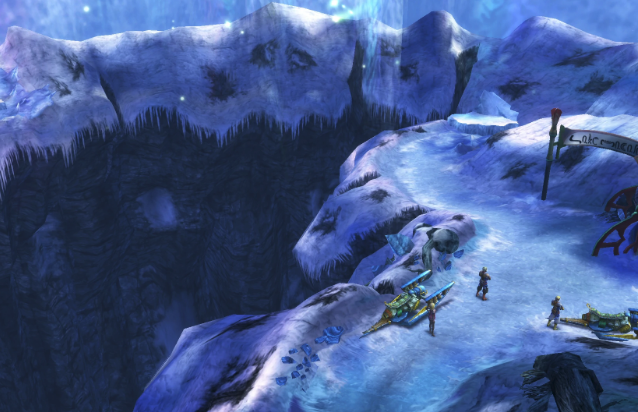 Lake Macalania is a cold, frozen region. This could be because of the presence of Shiva in Macalania temple, but looking at the airship map, it's clear this is indeed in a mountainous region, and this is apparent in some of the areas around the temple.