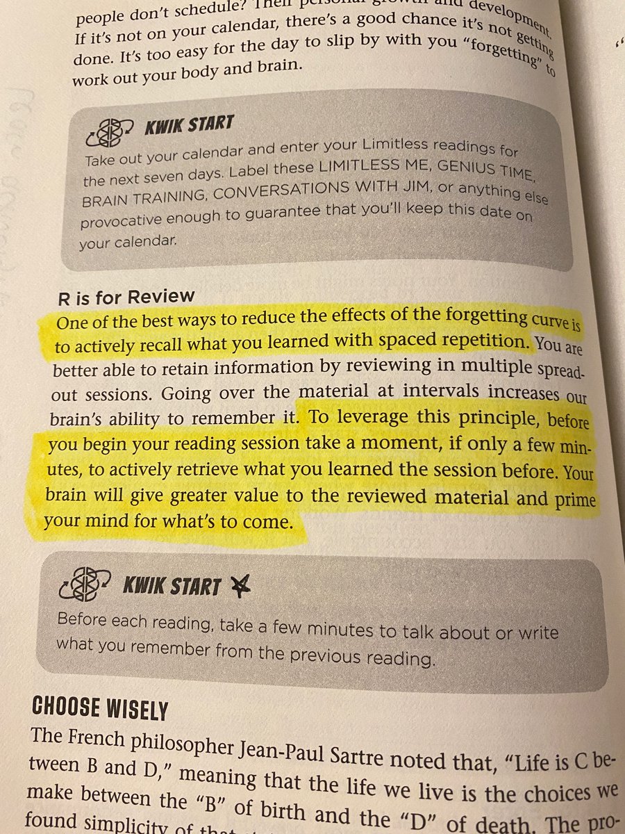6) Review before readingLet’s say it’s the next day. Before you start reading again, take a few minutes to remember what you learned from your last reading session.If you’re having trouble, review your highlights & chapter takeaways.(tip from “Limitless” by  @jimkwik)