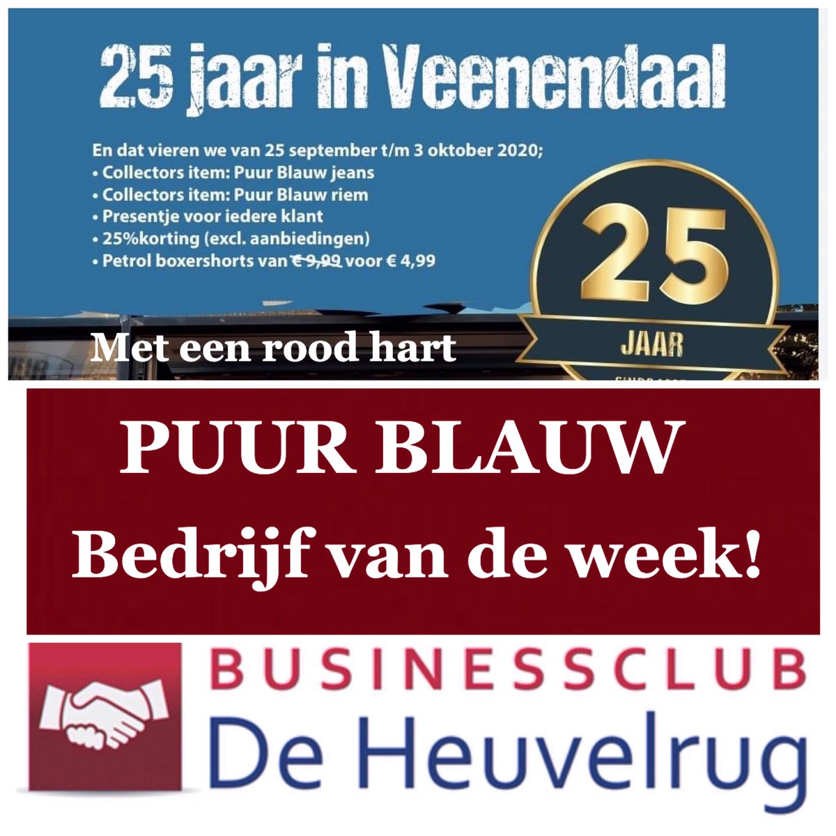 <a href="/puurblauwvdaal/">Puur Blauw</a> PUUR BLAUW #VEENENDAAL is bedrijf van de week bij #Businessclub DeHeuvelrug.nl 2.7 De meest actieve Businessclub van Midden Nederland!

"Zaken doe je met mensen!" 
Nog geen lid, bel Jan van den Berg voor info Tel 06-25 090 582