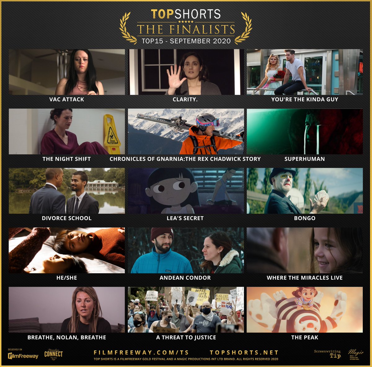 Top 15 films - Congratulations to the finalists! filmfreeway.com/ts #topshorts #topshortsfilmfestival #filmfestival #filmfreeway #imdb #magicint #filmcon #filmmakersconnect #top15 #top15films #topshorts21qualifying